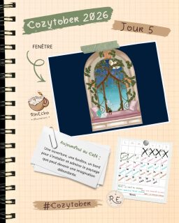 ☕ Jour 5 — FENÊTRE
Aujourd’hui, le Café ouvre une fenêtre sur l’extérieur. 🌿✨
Une fenêtre, c’est une ouverture vers ailleurs : un petit morceau de paysage, une invitation à
regarder plus loin… et parfois le point de départ d’une grande aventure.
Pour ce jour 5 du Cozytober, j’ai imaginé une fenêtre un peu particulière : un petit coin où
l’on pourrait s’installer avec une boisson chaude, quelques notes… et surtout une vue qui
donne envie de rêver. ☕🌌
J’aime beaucoup l’idée que chaque petit élément du Café puisse raconter quelque chose et
donner l’impression que l’on pourrait réellement s’y promener.
🌿 Et toi, qu’aimerais-tu trouver derrière cette fenêtre ?
#Cozytober #Cozytober2026 #CaféRinEcho #RinEchoIllustrations #Illustration